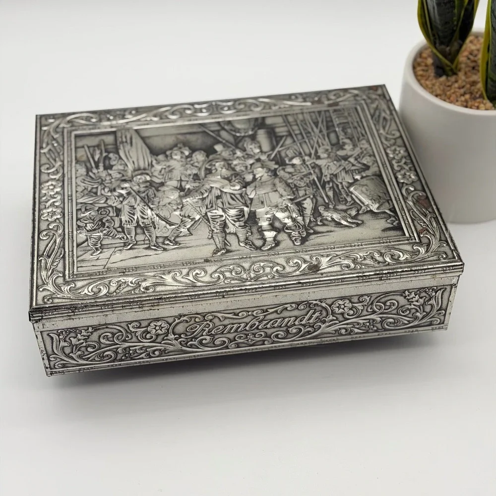 Vintage Victoria Biscuit Company Rembrandt The Night Watch Metal Relief Tin Box